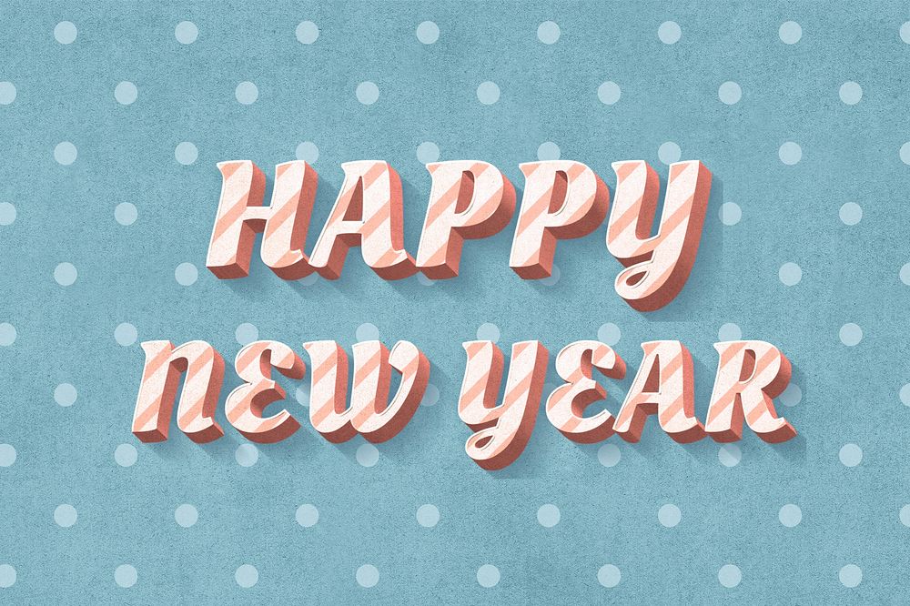 Happy new year word candy cane typography