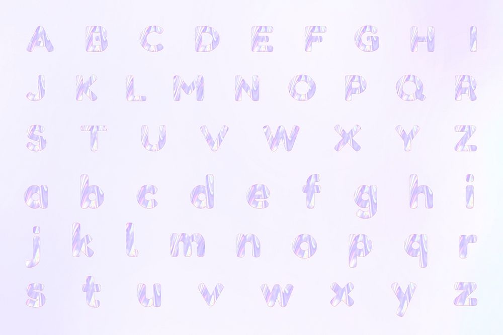 Alphabet psd holographic purple pastel typography set