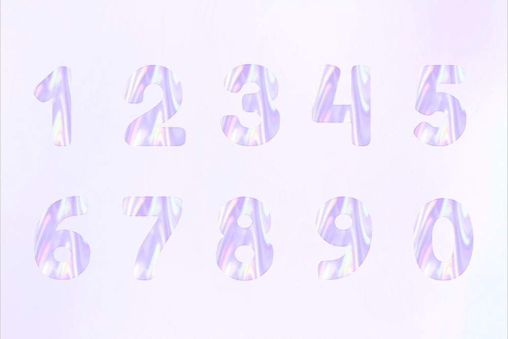 Holographic pastel font numbers psd numerical collection