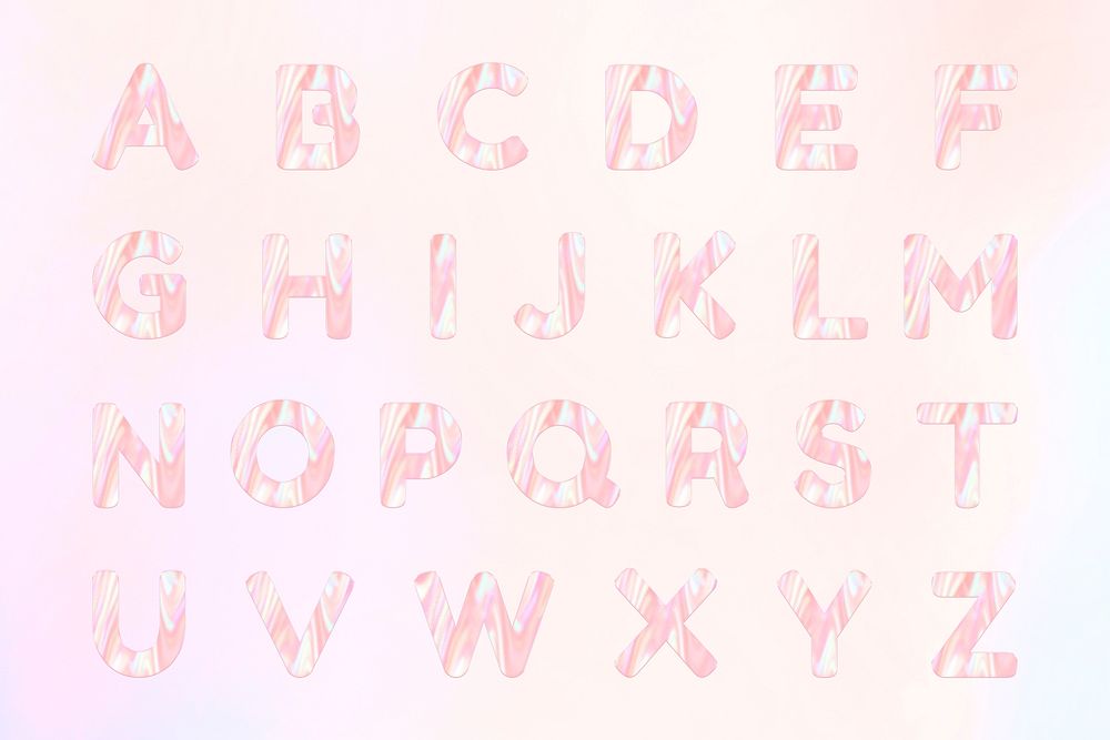 Holographic pastel psd English alphabet collection