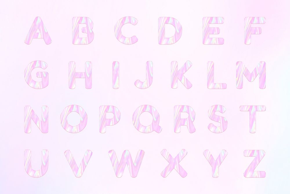 Holographic pastel pink psd alphabet set