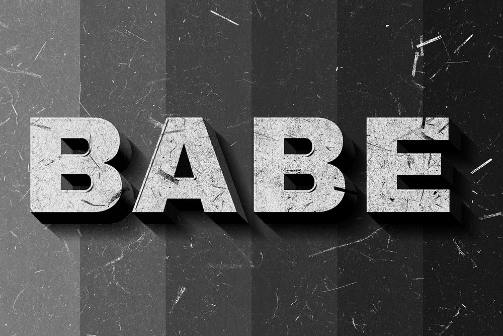 Grayscale Babe 3D word paper texture font typography