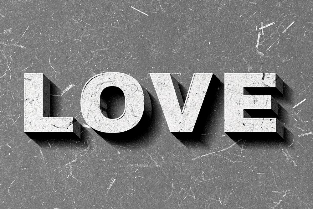 Vintage gray Love 3D paper font word