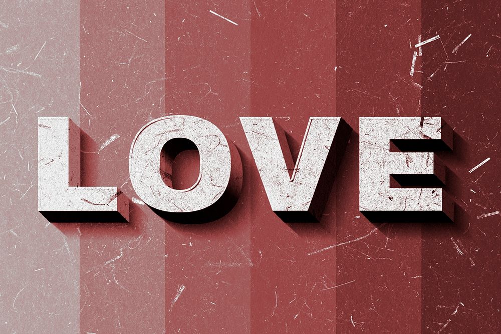 Red gradient Love 3D word paper texture font typography