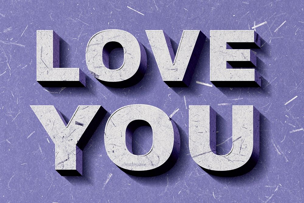 Retro 3D Love You purple quote typography wallpaper
