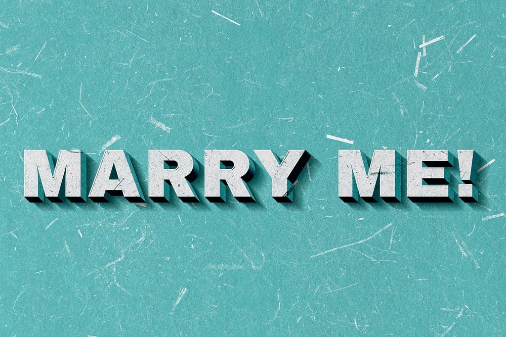 Vintage Marry Me! mint green 3D paper font quote