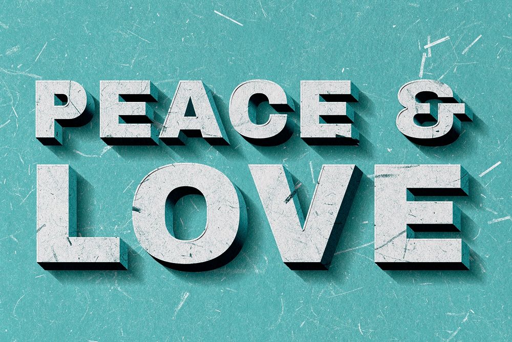 Vintage Peace & Love mint green 3D paper font quote