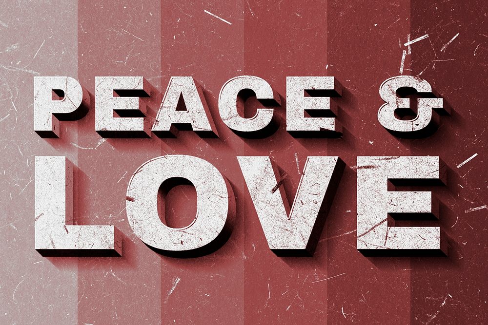 3D Peace & Love red gradient quote paper font typography