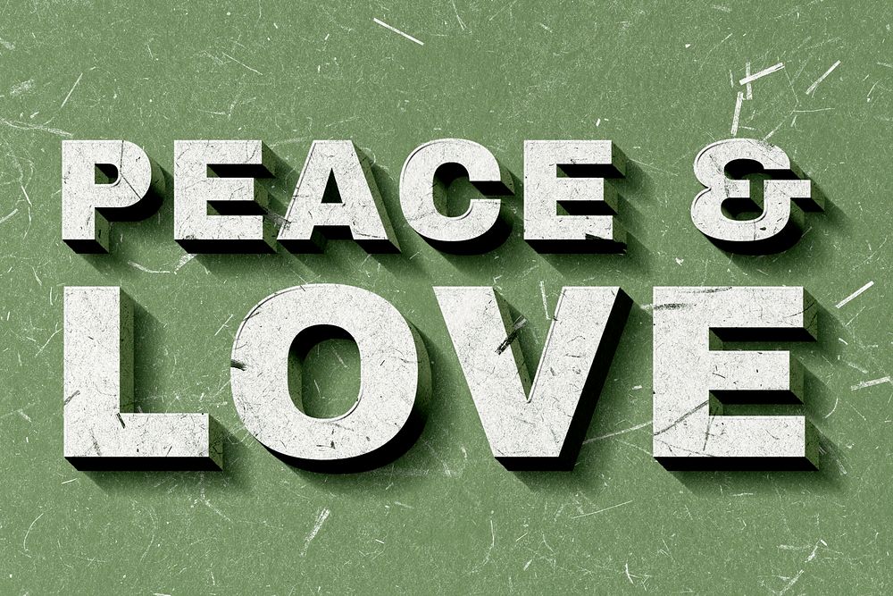 Green Peace & Love 3D vintage quote on paper texture