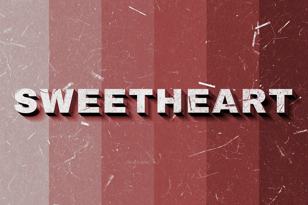 Red Sweetheart 3D word paper texture font typography