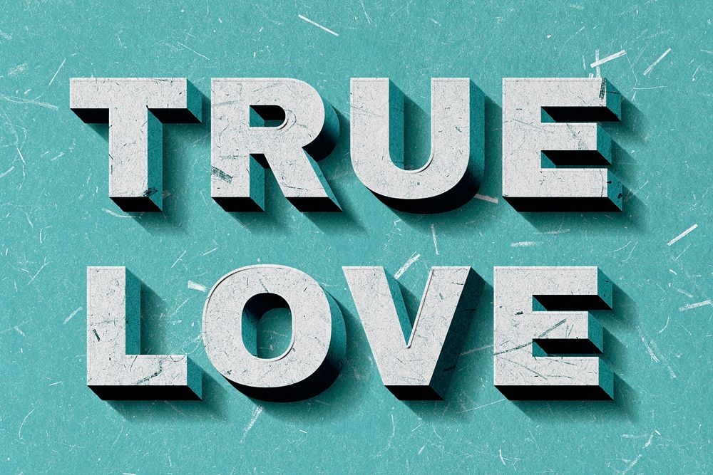Vintage green True Love 3D paper font quote