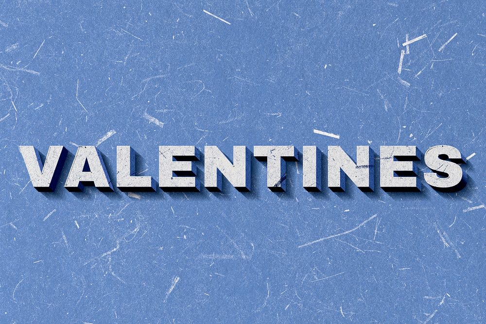 Valentines blue 3D word paper texture font typography