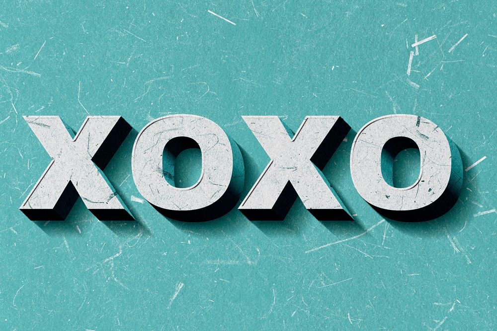Xoxo mint green vintage 3D paper font word