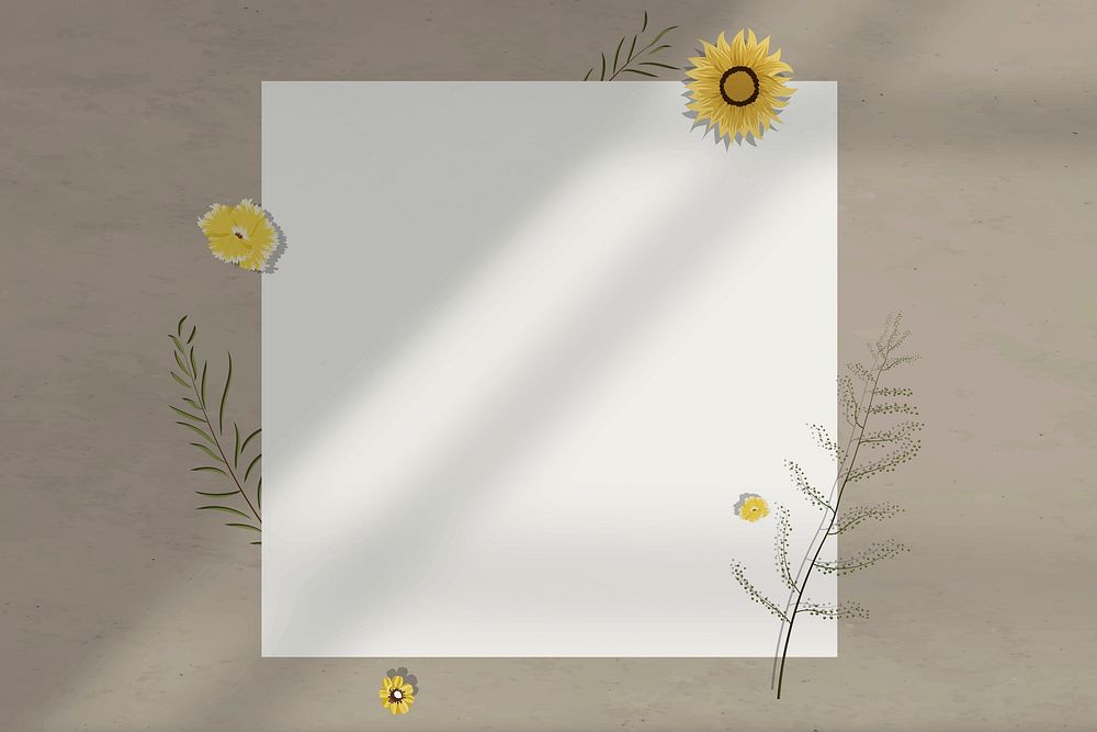 Wall shadow blank paper frame with flower decoration