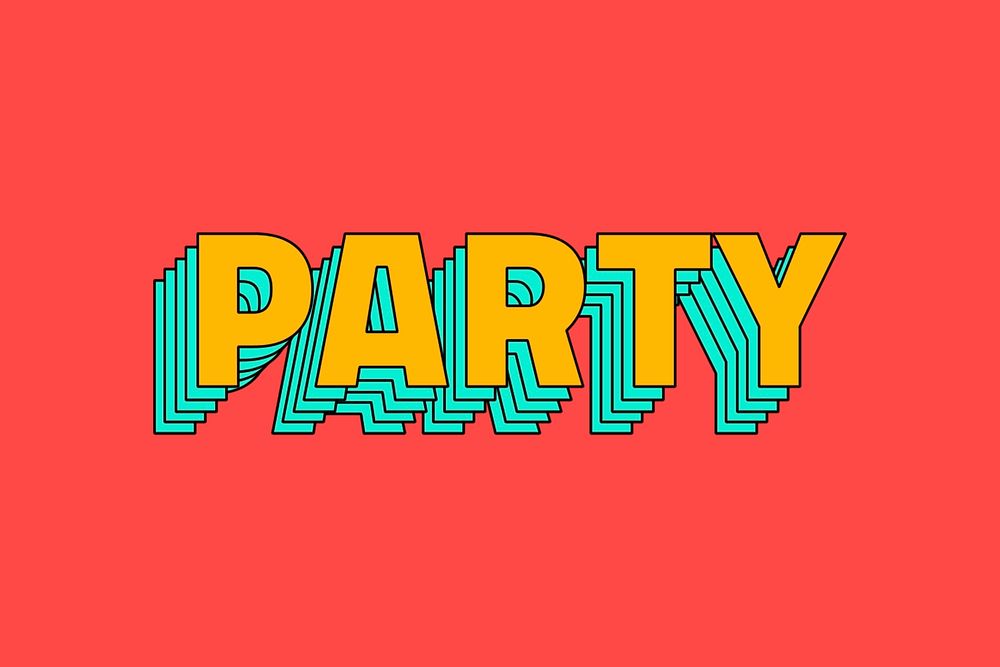 Retro layered party word typography