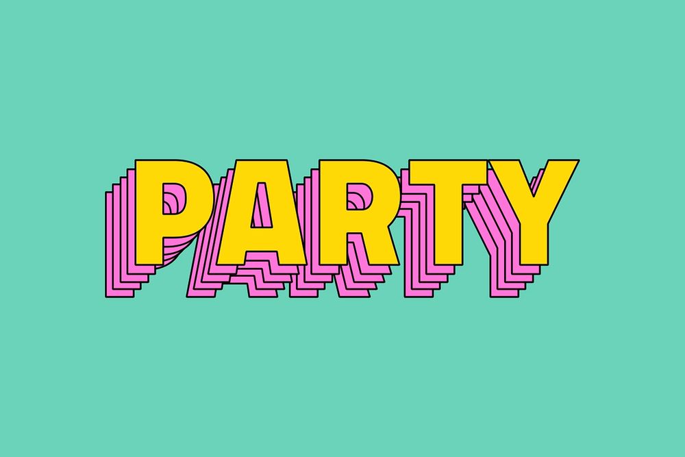 Retro layered party word typography