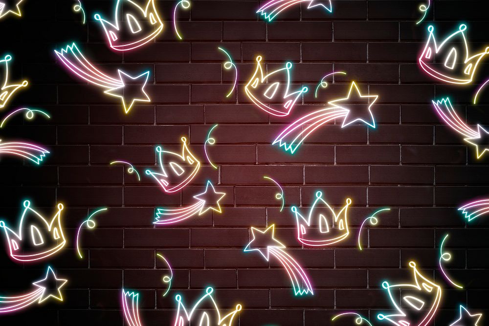 Neon crown comet star doodle pattern background psd