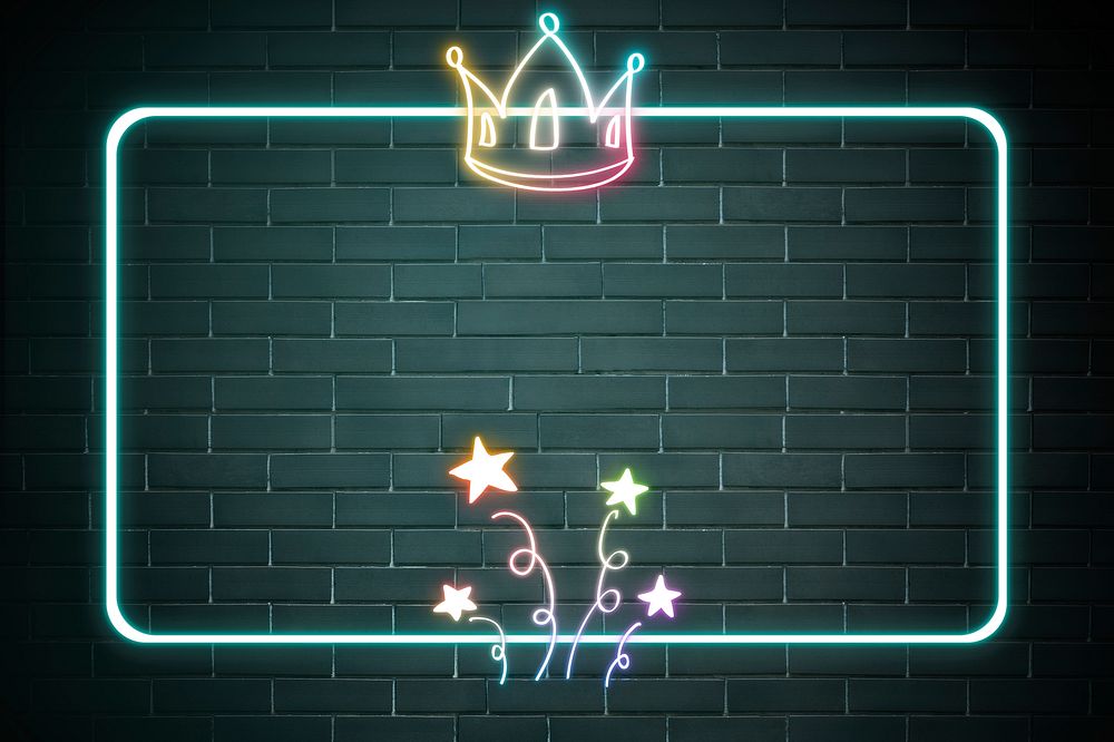 Neon frame star crown rainbow doodle