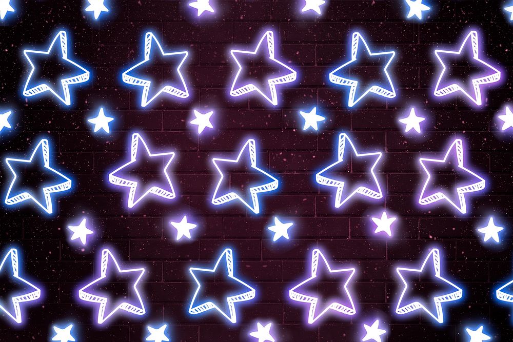 Star neon doodle pattern background psd