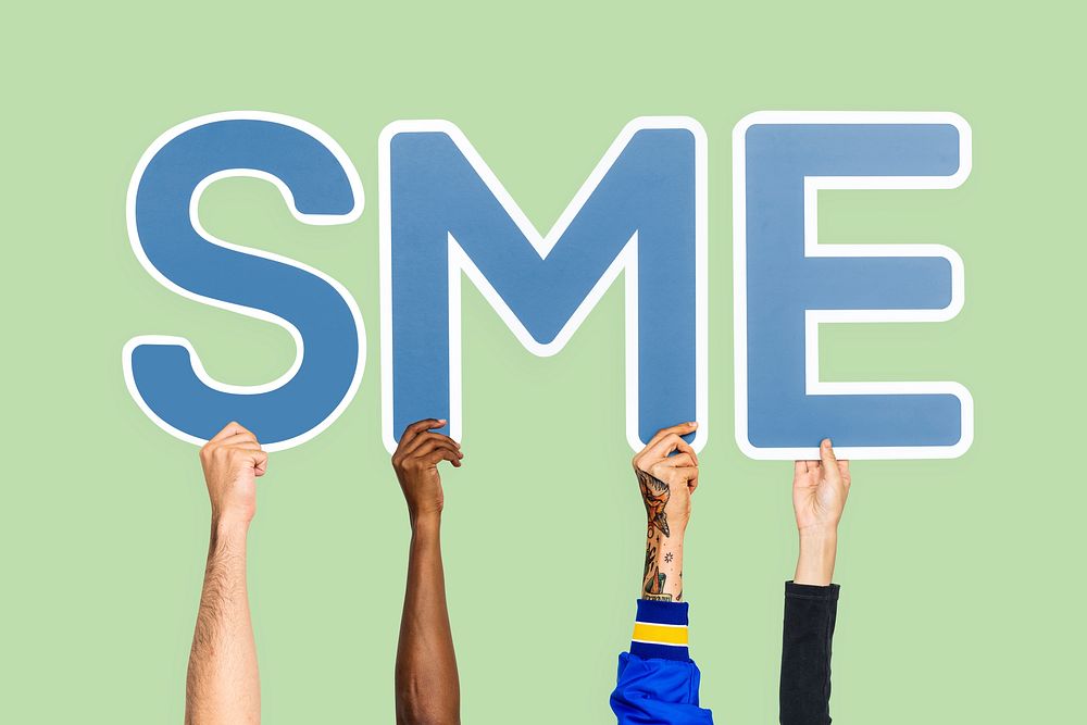 Hands holding up blue letters forming the abbreviation SME