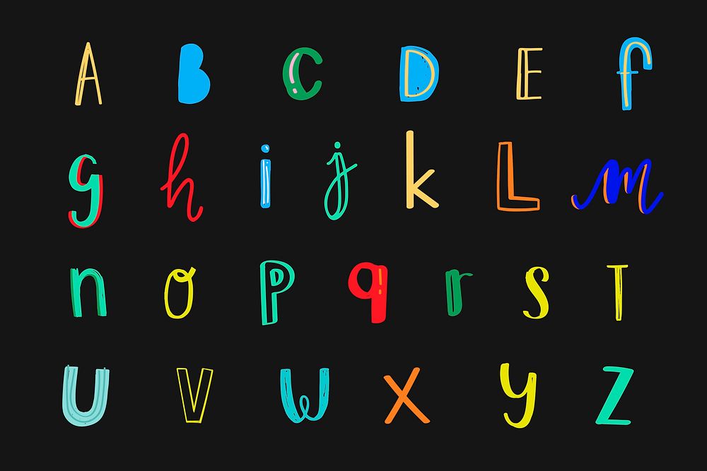 Letters vector font doodle style colorful set