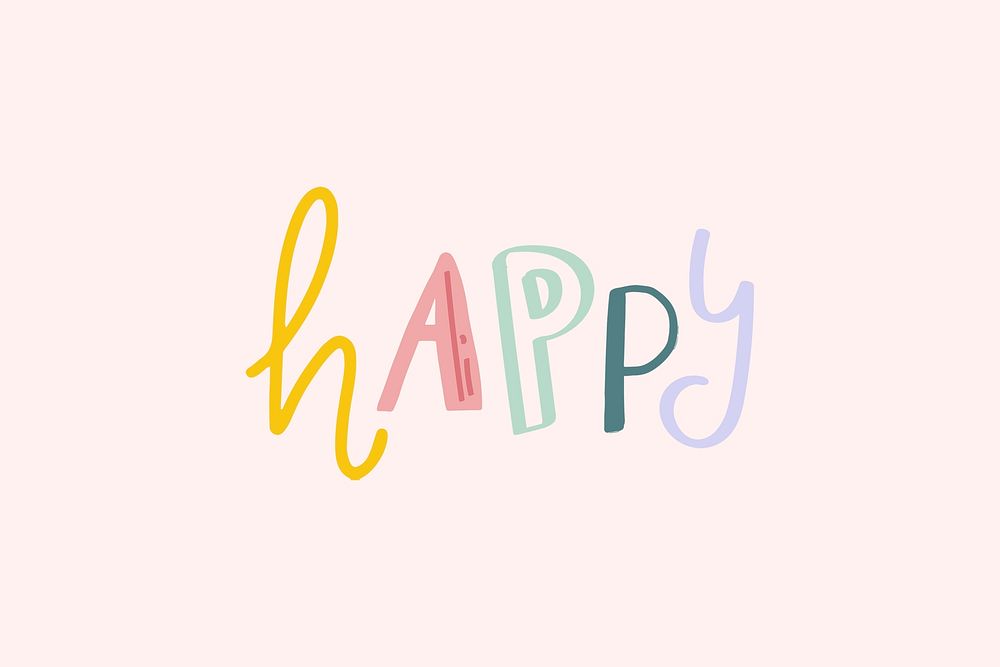Word art psd happy doodle lettering colorful