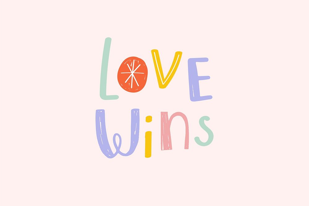 Psd love wins word doodle typography