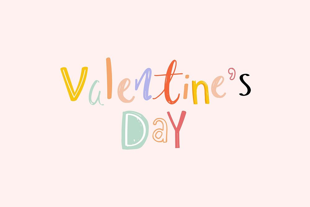 Valentine's day word doodle font colorful hand drawn
