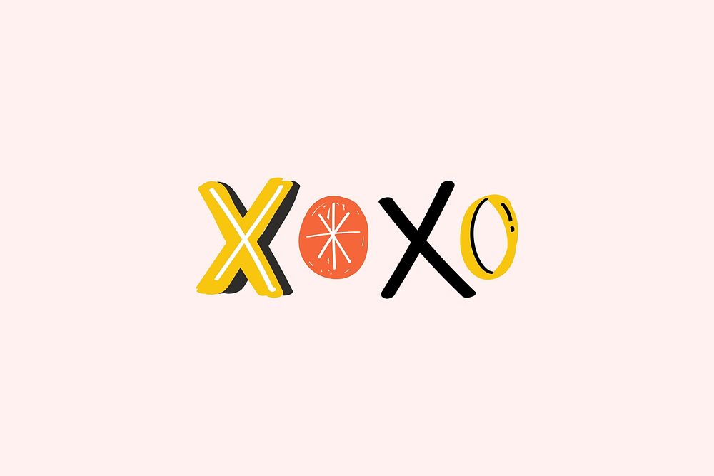 XOXO word doodle font colorful typogrpahy