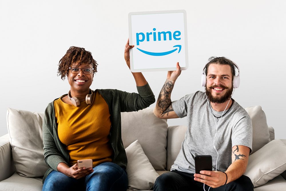 Couple showing a Prime Video icon