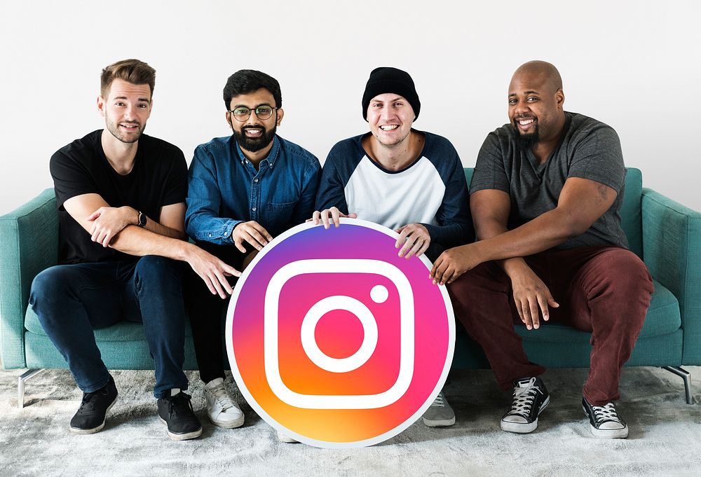 Men showing an Instagram icon