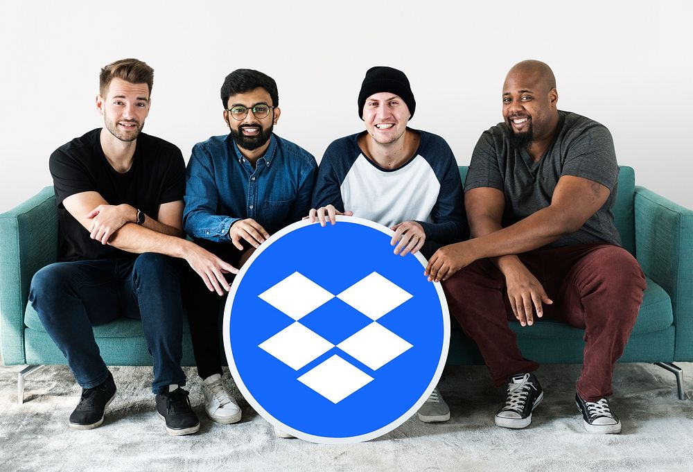 People showing a dropbox icon