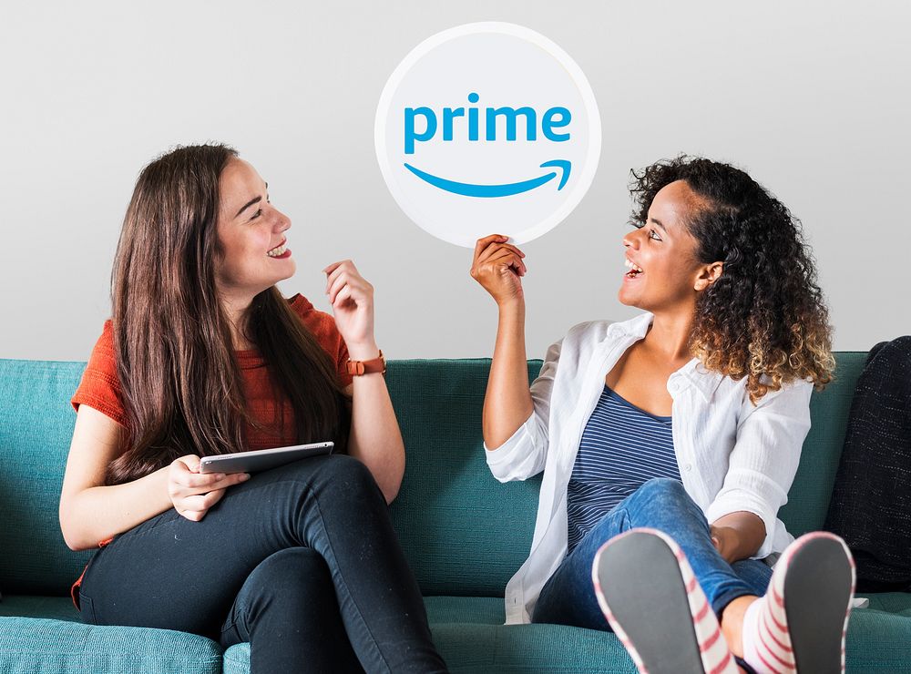 Young women showing a Prime Video icon