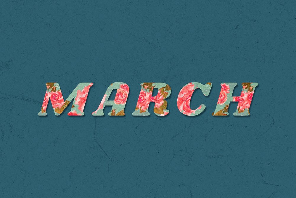 March month bold floral pattern font