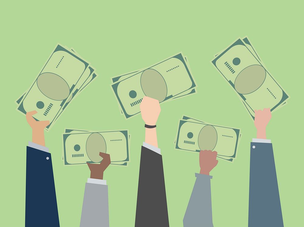 Business people holding money illustration