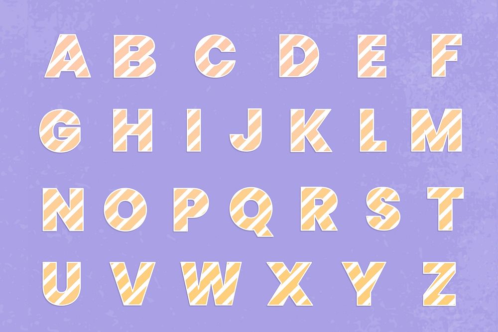 Candy cane striped alphabet psd set orange letters on purple