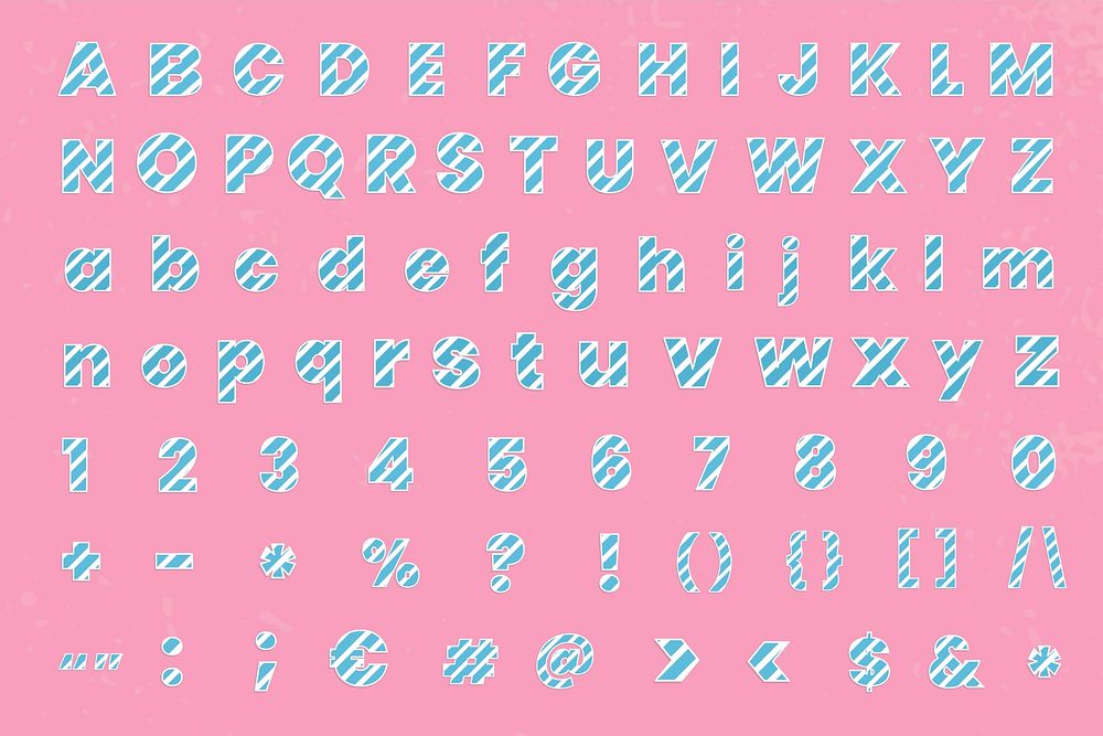 Pastel alphabet number set psd candy cane typography