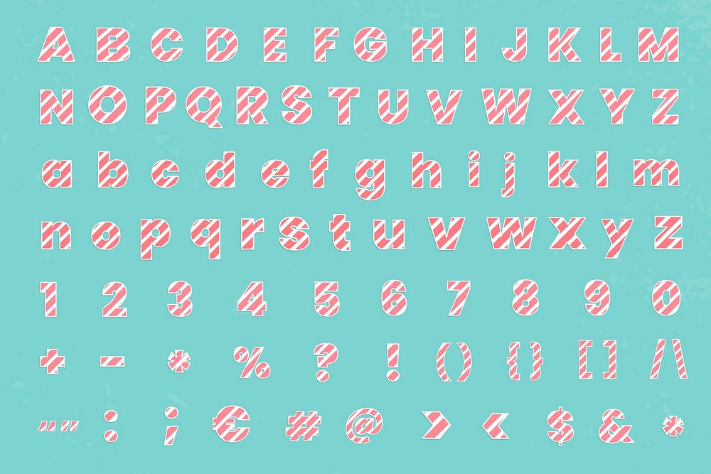 Alphabet set striped letters psd candy cane font