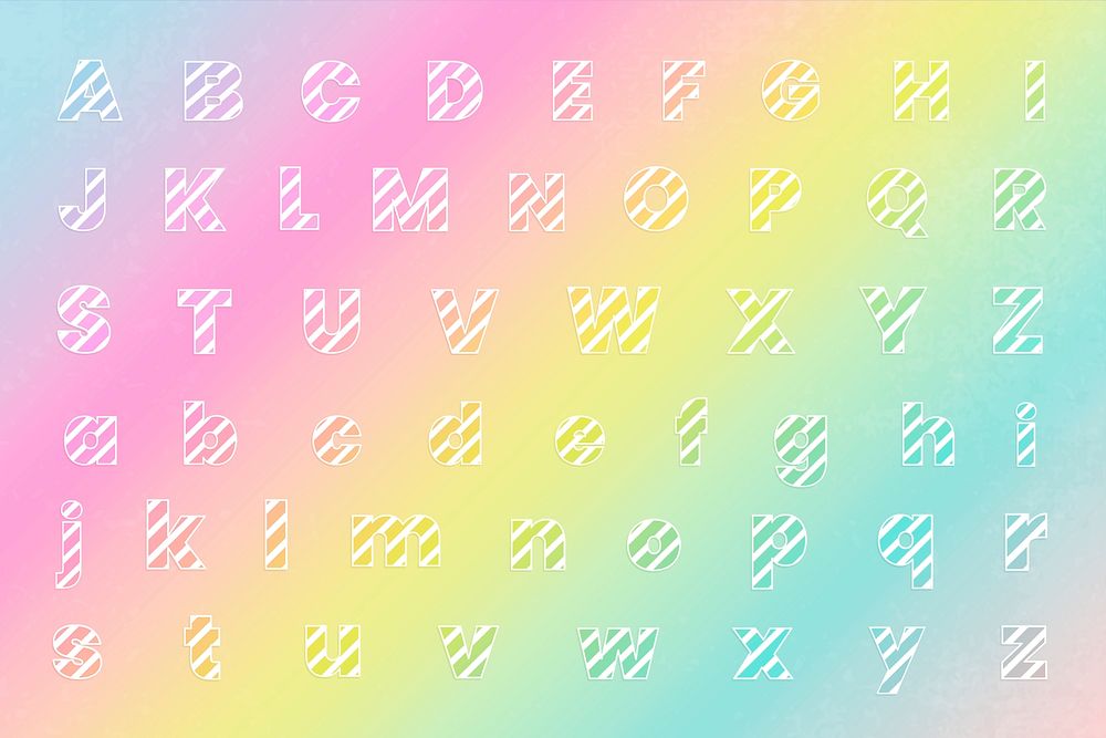 Gradient rainbow alphabet psd set candy cane striped letters