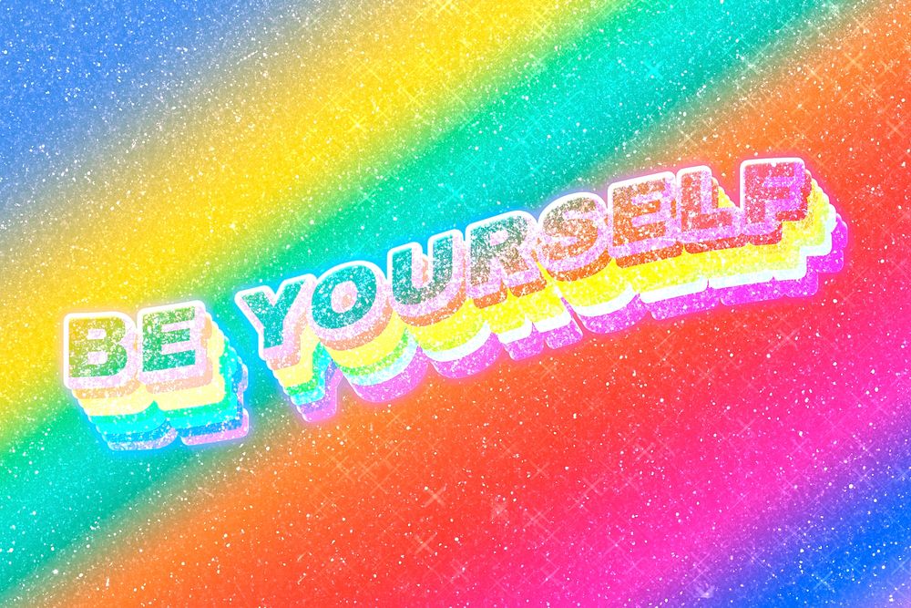 Be yourself word 3d vintage typography rainbow gradient texture