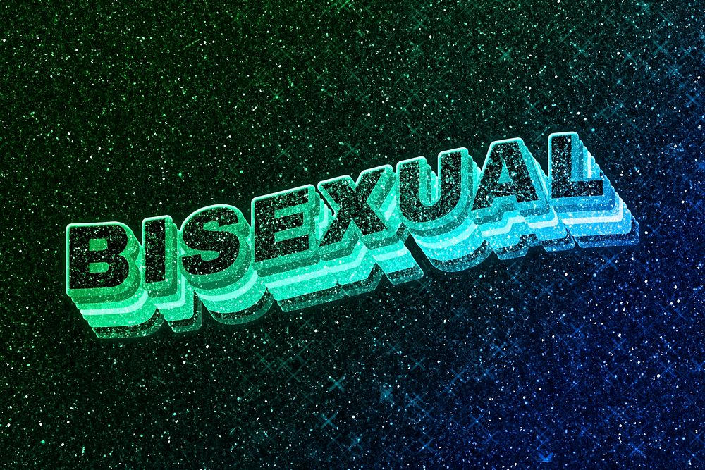 Bisexual word 3d vintage wavy typography illuminated green font