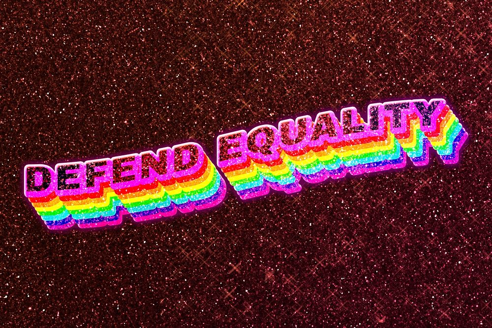 Defend equality word 3d effect typeface rainbow lgbt pattern