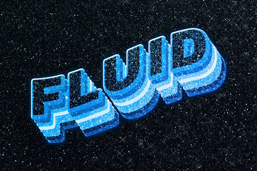 Fluid word 3d effect typeface sparkle glitter texture