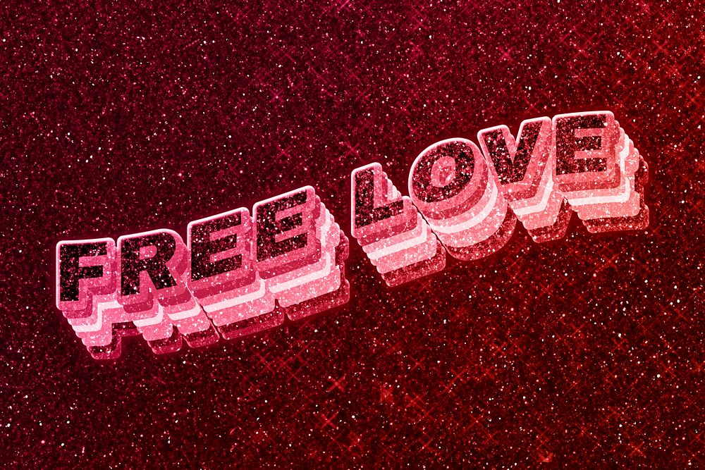 Free love word 3d effect typeface glowing font