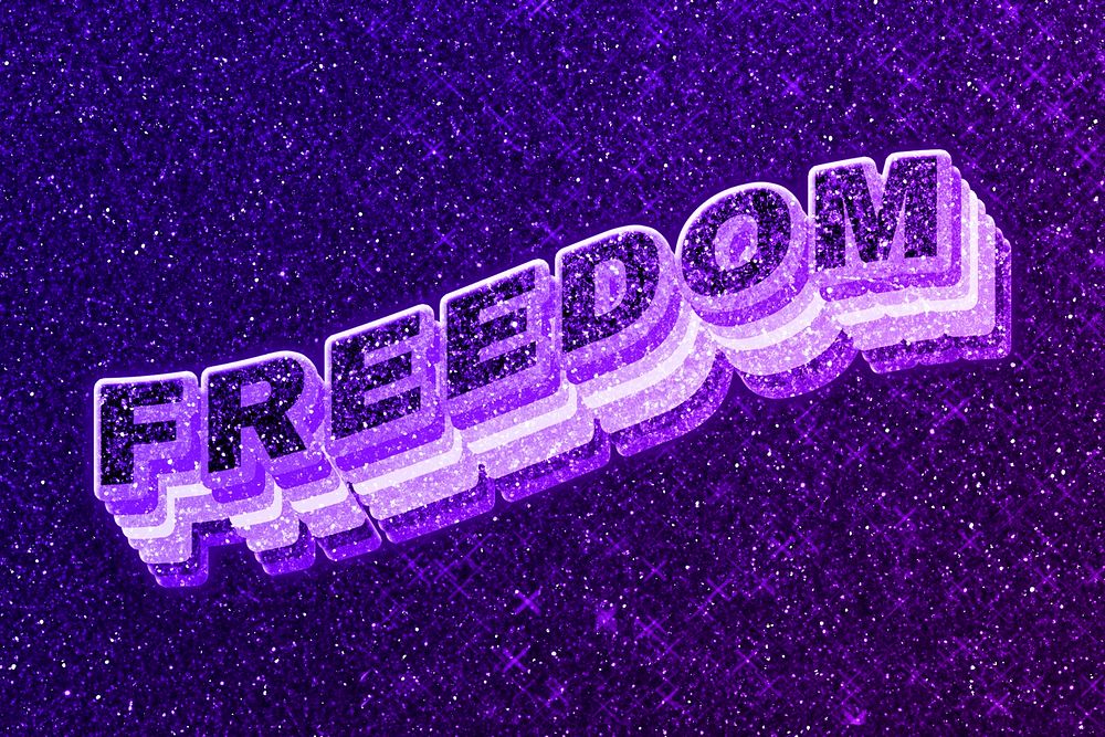 Freedom text 3d retro word art glitter texture