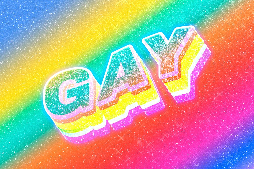 Gay word 3d vintage typography rainbow gradient texture