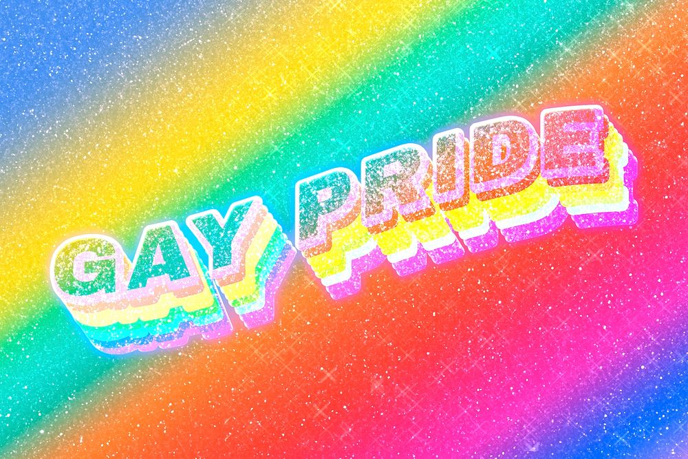 Gay pride word 3d vintage typography rainbow gradient texture