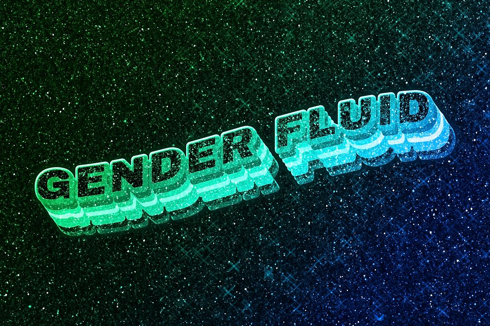 Gender fluid word 3d vintage wavy typography
