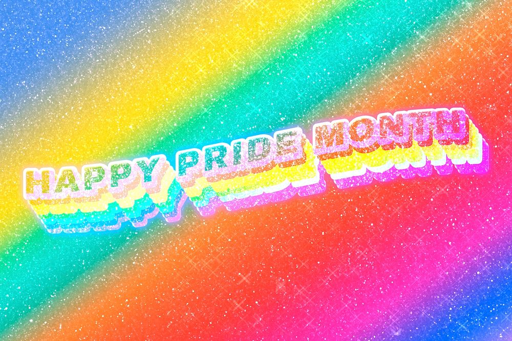 Happy pride month word 3d vintage typography rainbow gradient texture