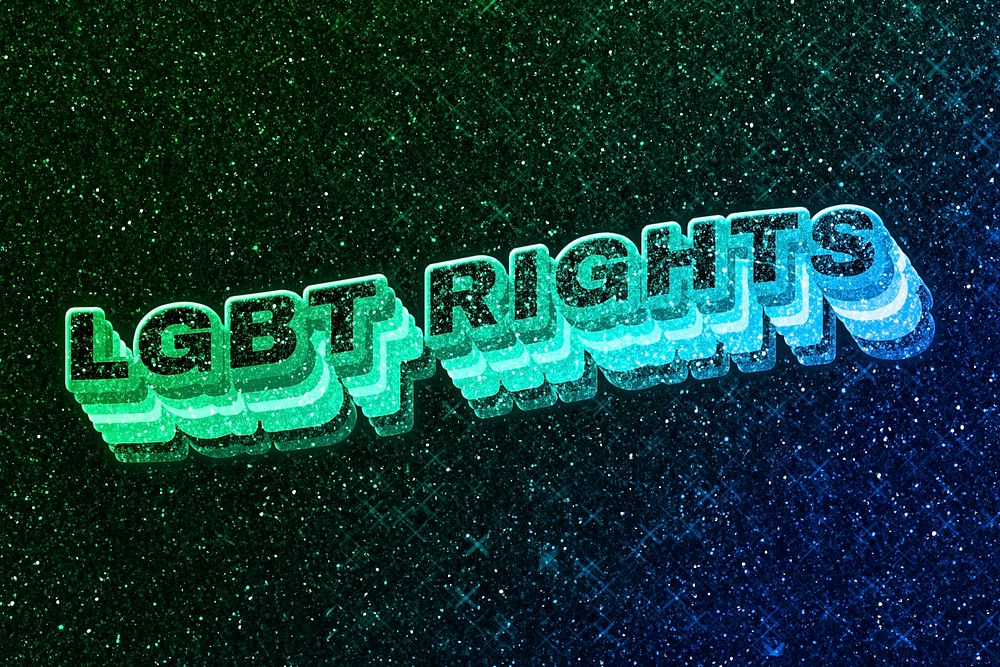 Lgbt rights word 3d vintage wavy typography illuminated green font